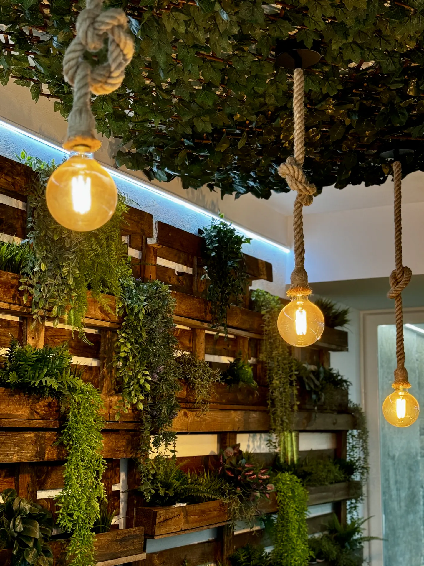 Zona de asiento del jardín interior con luz natural